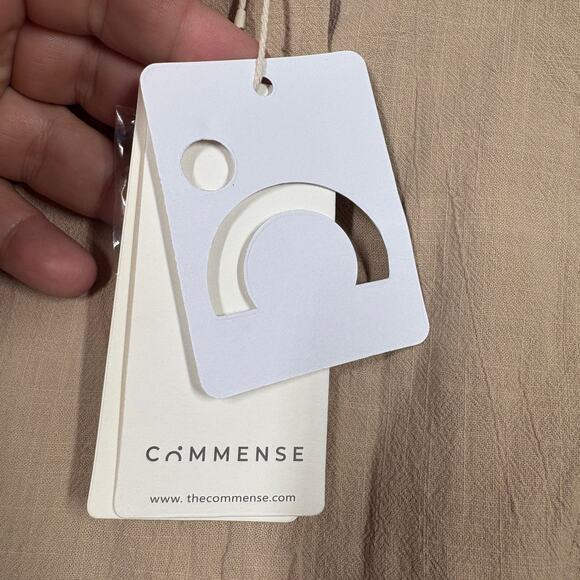 Commense Size XS Button Front Shirt Dress Tan Cotton Tie Waist Pockets Tie Back - Picture 8 of 9